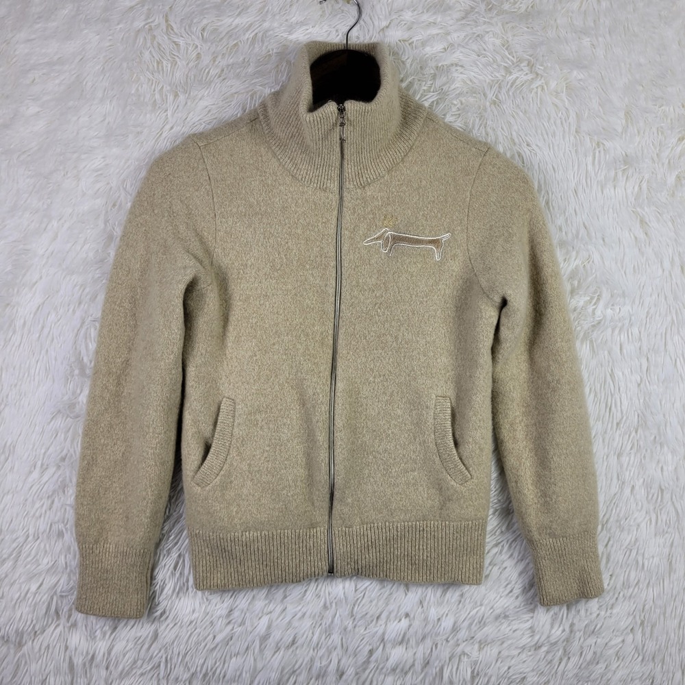 Louis Castel Beige 100% Silk Full Zip Cardigan Sweater Womens Size XS